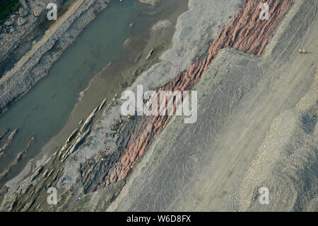 Une vue aérienne du site de fouilles de l'épave bateaux appartenant à leader paysan Zhang Xianzhong (Chang Hsien-chung) de la fin de la dynastie Ming (1368-1 Banque D'Images