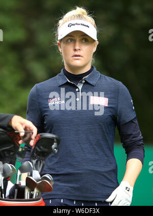 L'Angleterre tees au large de la Coque Charley 12e au cours de la première journée de l'AIG Women's British Open Golf Club à Woburn, Little Brickhill. Banque D'Images