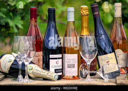 Dégustation de vin : bouteilles de vin blanc de Touraine. Avis : l'autorisation pour toute utilisation éditoriale concernant la légende et le contexte de l'im Banque D'Images