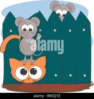 Chat et souris. cartoon vector illustration. Illustration de Vecteur