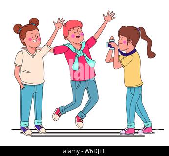 Les adolescents friends Smiling et s'amuser Illustration de Vecteur