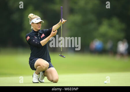 L'Angleterre tees au large de la Coque Charley 16e au cours de la première journée de l'AIG Women's British Open Golf Club à Woburn, Little Brickhill. Banque D'Images