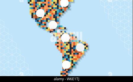 Carte continent Amérique illustration faite de pixels colorés. Résumé pixel géométrique planète avec copie espace vide de bulles dans le nord et le sud-américain Illustration de Vecteur