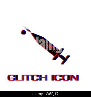 La seringue et l'icône de chute à plat. Pictogramme - Simple effet glitch. Symbole d'illustration vectorielle Illustration de Vecteur