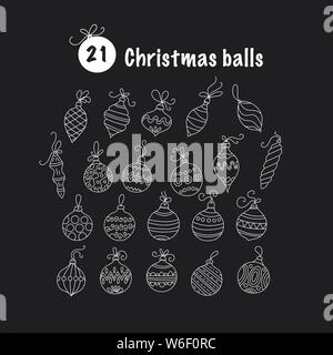Ensemble d'icônes de Noël vecteur ligne mince. Collection de boules de Noël pour des conceptions modernes. Illustration de Vecteur