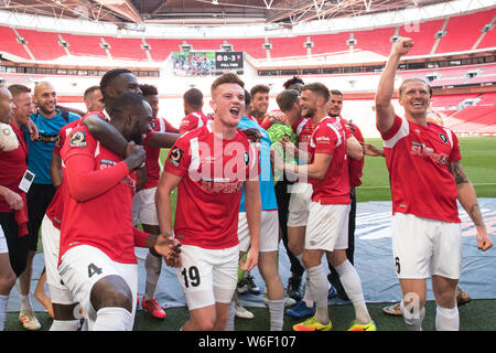 10/05/2019. Salford City FC AFC battre dans le Fylde 18/19 National League Playoff finale pour parvenir à l'EFL2. Banque D'Images