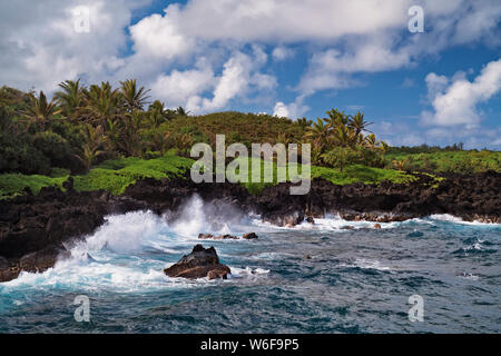 La Waikani chutes parmi la luxuriante forêt tropicale est l'une des nombreuses cascades qui se trouve le long de la route de Hana sur l'île de Maui. Banque D'Images