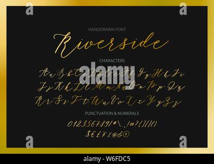 Riverside - Script manuscrites font. Pinceau à la main calligraphie chinoise moderne de style de caractères. Brosse vecteur type set. Illustration de Vecteur