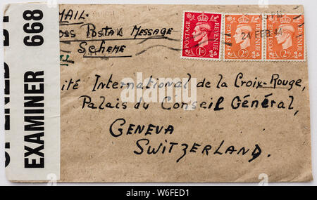 Lettre censurée de la Croix-Rouge, Genève, Suisse PENDANT LA SECONDE GUERRE MONDIALE. Banque D'Images