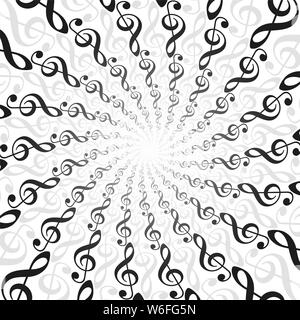 Treble clefs motif spirale de la musique. Tunnel de lumière d'énergie radiale centre. Circulaire torsadée background illustration fractale. Banque D'Images