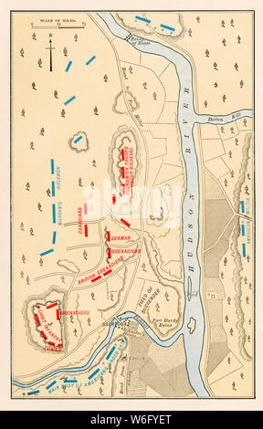 Plan de bataille de Saratoga Burgoyne, la capitulation de la guerre révolutionnaire. Lithographie couleur Banque D'Images