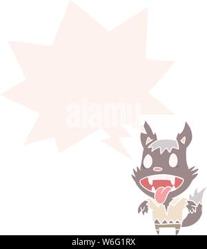 Cartoon halloween loup-garou avec bulle en style retro Illustration de Vecteur