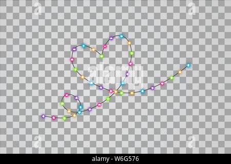 Les lumières de Noël avec coeur une ligne. Guirlande de Noël coloré avec cœur une ligne. Vector rouge, jaune, bleu et vert et purple glow light bulbs sur Illustration de Vecteur