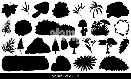 Ensemble d'objets isolés sihouette - thème illustration plantes Illustration de Vecteur