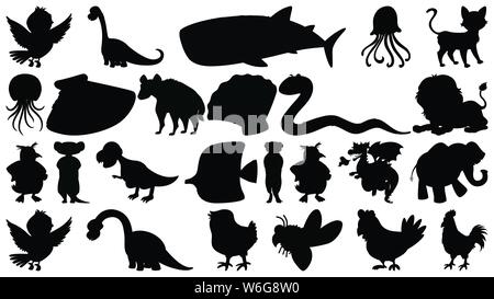 Ensemble d'objets isolés sihouette illustration animaux - thème Illustration de Vecteur