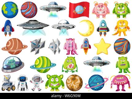 Ensemble d'objets isolés - thème astronomie illustration Illustration de Vecteur
