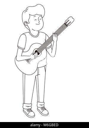 Adolescents jouant de la guitare en noir et blanc Illustration de Vecteur