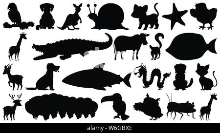 Ensemble d'objets isolés sihouette thème - illustration des animaux sauvages Illustration de Vecteur