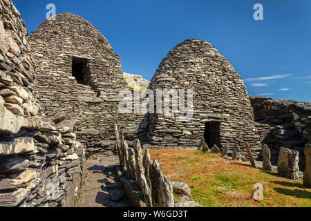 Cimetière et oratoire, Skellig Michael, Wild Atlantic Way ; Skellig Michael, comté de Kerry, Irlande Banque D'Images