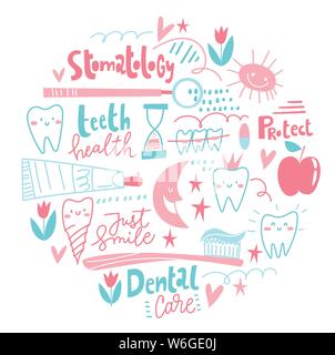 Conception vectorielle pour motif dentaire en stomatologie ronde Illustration de Vecteur