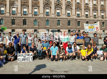 STOCKHOLM, Suède - le 26 juillet 2019 : Greta Thunberg démontrant l'extérieur du Parlement européen à Stockholm. Banque D'Images