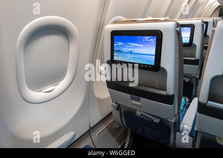 LE BOURGET PARIS - JUN 20, 2019 : la cabine de l'Airbus A3330neo avion du passager d'Air France au Bourget. Banque D'Images