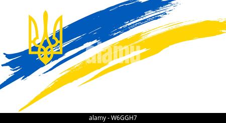 Grunge brush stroke with Ukraine drapeau national. Conception d'un symbole, affiche, bannière. Vector illustration sur fond transparent. Illustration de Vecteur