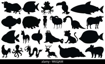 Ensemble d'objets isolés sihouette illustration animaux - thème Illustration de Vecteur