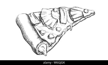 Italien végétarien Pizza Slice Hand Drawn Vector Illustration de Vecteur