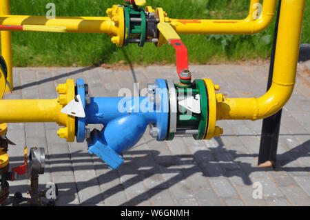 L'industrie du gaz, gas transmission system. Communications, vannes et appareils ménagers pour la distribution de gaz. Banque D'Images