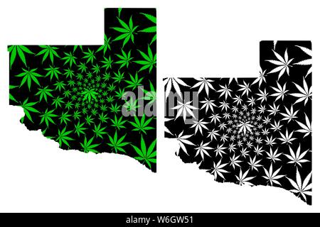 La Pampa (Région de l'Argentine, République d'Argentine, les provinces de l'Argentine) la carte est conçue de feuilles de cannabis vert et noir, Province de La Pampa carte fait o Illustration de Vecteur
