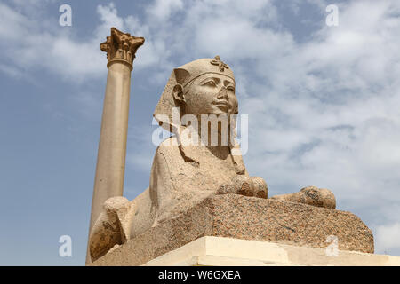 Pilier de Pompée et Sphinx à Alexandrie, Egypte Ville Banque D'Images