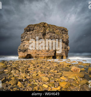 Marsden Rock, un de 100 pieds (30 mètres) de la pile de la mer au large de la côte nord-est de l'Angleterre, situé à Marsden, South Shields Banque D'Images