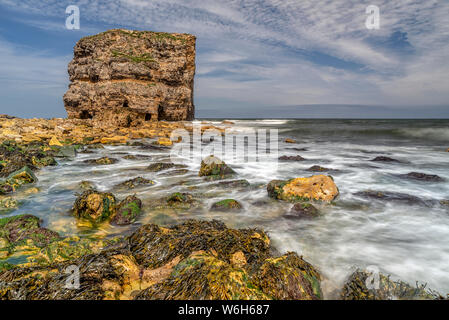 Marsden Rock, un de 100 pieds (30 mètres) de la pile de la mer au large de la côte nord-est de l'Angleterre, situé à Marsden, South Shields Banque D'Images