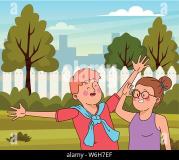 Les adolescents friends Smiling et s'amuser Illustration de Vecteur