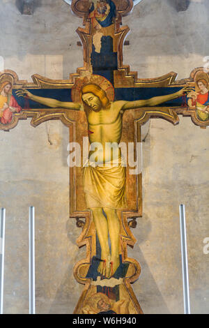 La Crucifixion de l'année 1370 par Guariento dans le presbytère de l'église Chiesa degli Eremitani. Padoue, Italie Banque D'Images