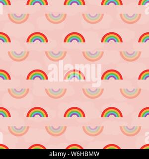 Cute multicolor et arcs-en-ciel transparent modèle vecteur géométrique transparente sur fond rose texturé cloud. Idéal pour les enfants, l'école Illustration de Vecteur