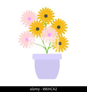 Jardin des tournesols dans un pot en céramique décoration vector illustration design Illustration de Vecteur