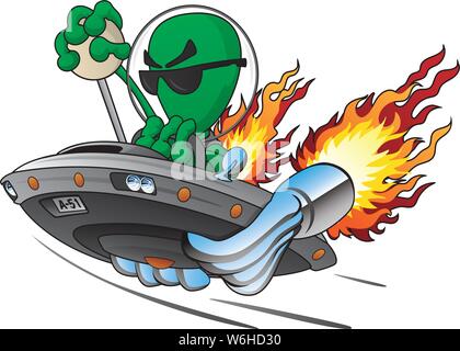 UFO Alien Area 51 Hot Rod Isolated Vector Illustration Illustration de Vecteur