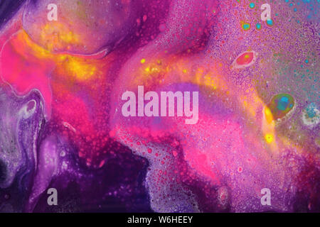 Peinture acrylique abstraite animée pour en néon jaune, rose fluo, Vert fluo, bleu sarcelle et pourpre foncé pour l'arrière plan. Banque D'Images