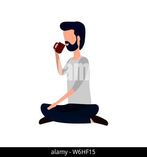 Businessman assis en position du lotus de boire du café Illustration de Vecteur