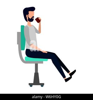 Businessman drinking coffee assis dans fauteuil de bureau Illustration de Vecteur