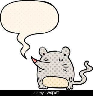Cartoon souris avec bulle en style bande dessinée Illustration de Vecteur
