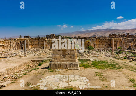 Temple de Bacchus romains ruines de Baalbek, dans la vallée de la Beeka Liban Moyen Orient Banque D'Images