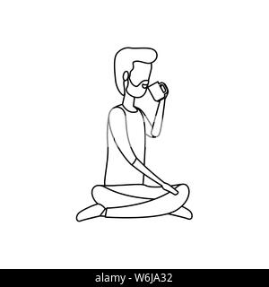 Businessman assis en position du lotus de boire du café Illustration de Vecteur
