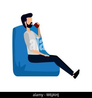 Businessman assis dans le canapé à boire du café Illustration de Vecteur