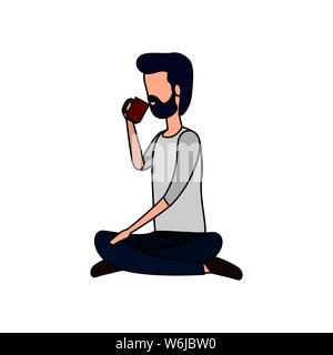 Businessman assis en position du lotus de boire du café Illustration de Vecteur