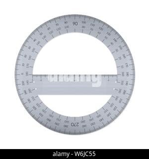 Rapporteur circulaire en aluminium avec une règle en unités métriques. Illustration de Vecteur