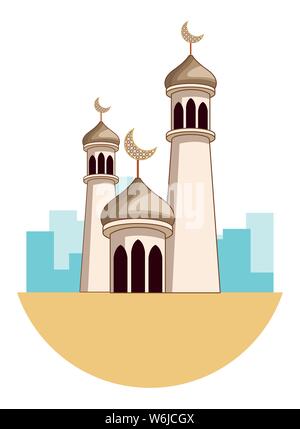 Eid Mubarak tours avec quartier de lune Illustration de Vecteur