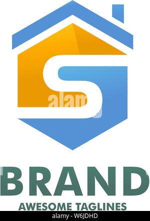 Hexagone créative lettre S house logo design modèle vectoriel Illustration de Vecteur